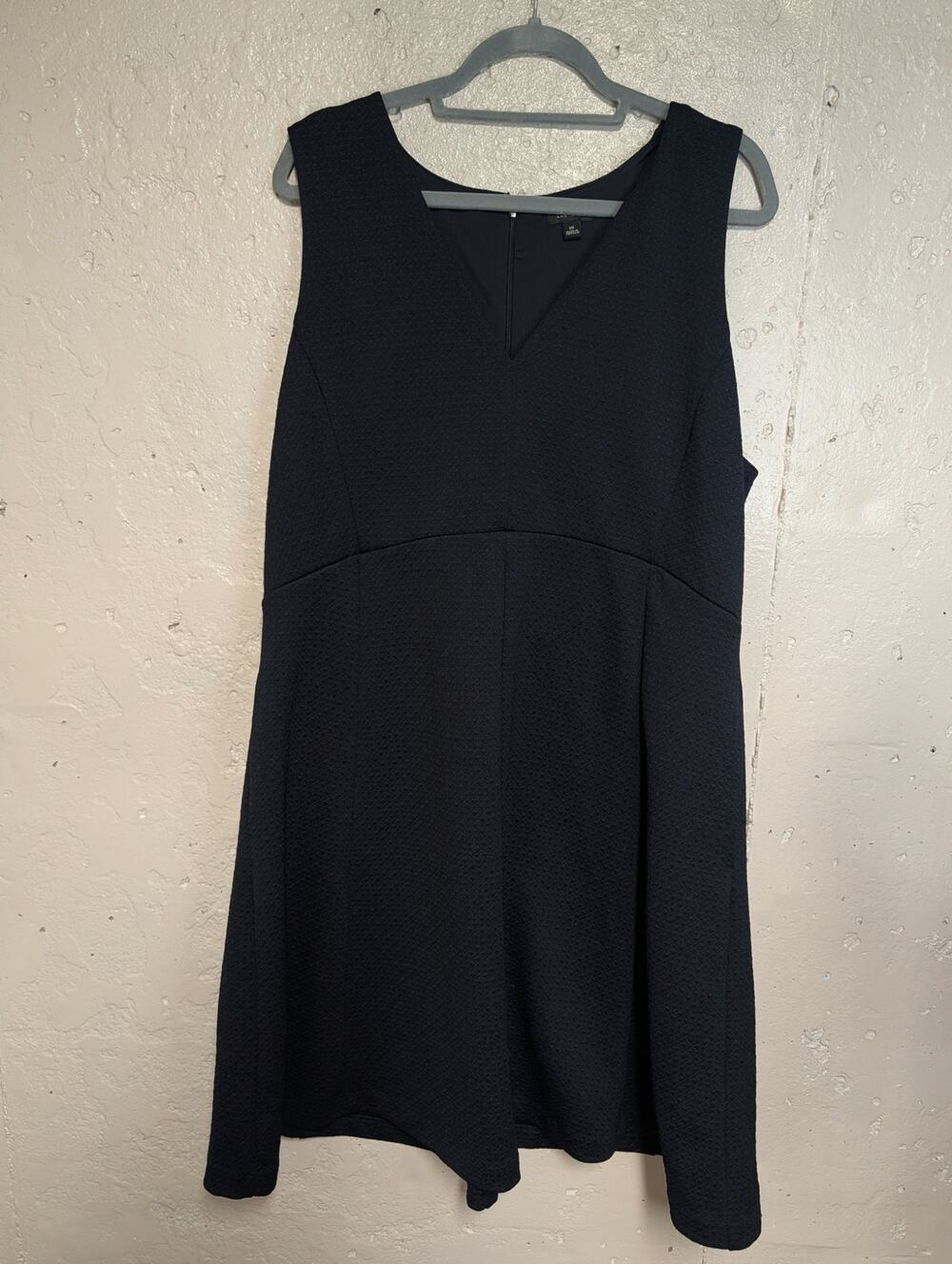 Ann Taylor Navy Blue Textured Fit & Flare V Neck Dress